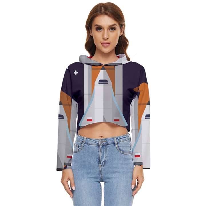 Rocket Space Universe Spaceship Women s Lightweight Cropped Hoodie