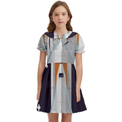 Rocket Space Universe Spaceship Kids  Bow Tie Puff Sleeve Dress by Sarkoni