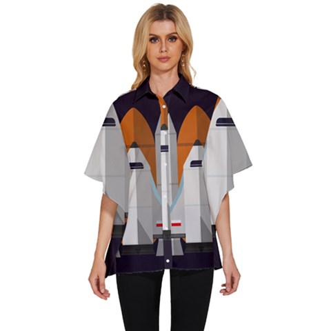 Rocket Space Universe Spaceship Women s Batwing Button Up Shirt by Sarkoni