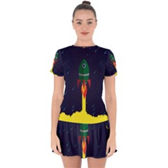 Rocket Halftone Astrology Astronaut Drop Hem Mini Chiffon Dress