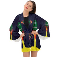 Rocket Halftone Astrology Astronaut Long Sleeve Kimono by Sarkoni