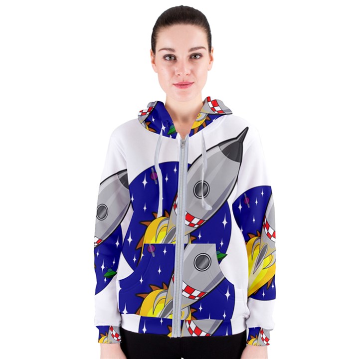 Rocket Ship Launch Vehicle Moon Women s Zipper Hoodie