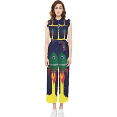 Rocket Halftone Astrology Astronaut Women s Frill Top Chiffon Jumpsuit by Sarkoni