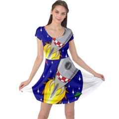 Rocket Ship Launch Vehicle Moon Cap Sleeve Dress by Sarkoni