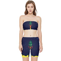 Rocket Halftone Astrology Astronaut Stretch Shorts And Tube Top Set by Sarkoni