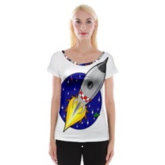 Rocket Ship Launch Vehicle Moon Cap Sleeve Top by Sarkoni