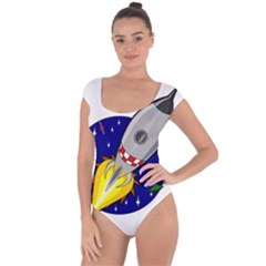 Rocket Ship Launch Vehicle Moon Short Sleeve Leotard  by Sarkoni