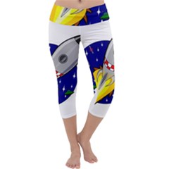 Rocket Ship Launch Vehicle Moon Capri Yoga Leggings by Sarkoni