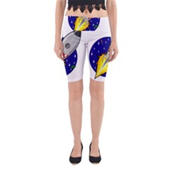 Rocket Ship Launch Vehicle Moon Yoga Cropped Leggings by Sarkoni