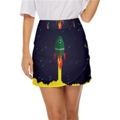 Rocket Halftone Astrology Astronaut Mini Front Wrap Skirt by Sarkoni