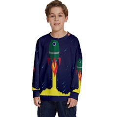 Rocket Halftone Astrology Astronaut Kids  Crewneck Sweatshirt by Sarkoni