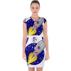 Rocket Ship Launch Vehicle Moon Capsleeve Drawstring Dress  by Sarkoni