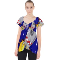 Rocket Ship Launch Vehicle Moon Lace Front Dolly Top by Sarkoni