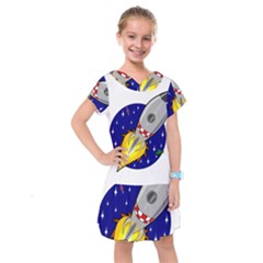 Rocket Ship Launch Vehicle Moon Kids  Drop Waist Dress by Sarkoni