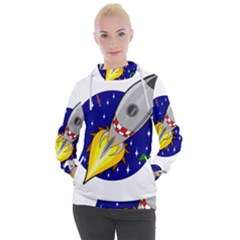 Rocket Ship Launch Vehicle Moon Women s Hooded Pullover by Sarkoni