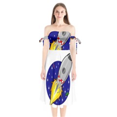 Rocket Ship Launch Vehicle Moon Shoulder Tie Bardot Midi Dress by Sarkoni