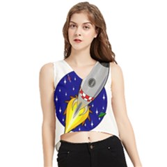 Rocket Ship Launch Vehicle Moon V-neck Cropped Tank Top by Sarkoni