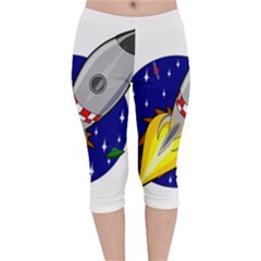 Rocket Ship Launch Vehicle Moon Velvet Capri Leggings  by Sarkoni