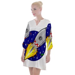 Rocket Ship Launch Vehicle Moon Open Neck Shift Dress by Sarkoni