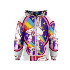 Badge Patch Pink Rainbow Rocket Kids  Zipper Hoodie by Sarkoni