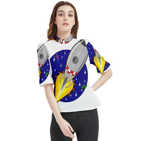 Rocket Ship Launch Vehicle Moon Frill Neck Blouse by Sarkoni