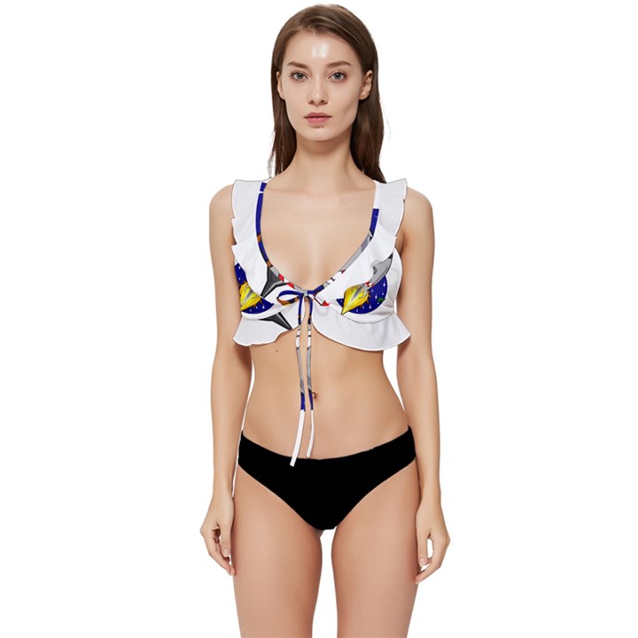 Rocket Ship Launch Vehicle Moon Low Cut Ruffle Edge Bikini Top