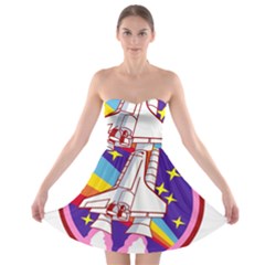 Badge Patch Pink Rainbow Rocket Strapless Bra Top Dress by Sarkoni