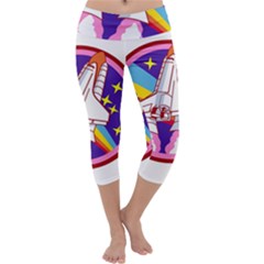 Badge Patch Pink Rainbow Rocket Capri Yoga Leggings by Sarkoni