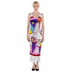 Badge Patch Pink Rainbow Rocket Fitted Maxi Dress by Sarkoni