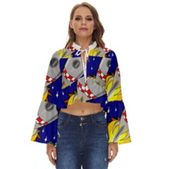 Rocket Ship Launch Vehicle Moon Boho Long Bell Sleeve Top by Sarkoni