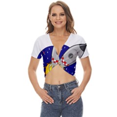 Rocket Ship Launch Vehicle Moon Twist Front Crop Top by Sarkoni