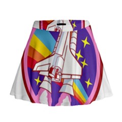 Badge Patch Pink Rainbow Rocket Mini Flare Skirt by Sarkoni