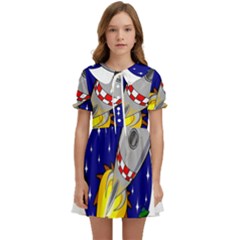 Rocket Ship Launch Vehicle Moon Kids  Sweet Collar Dress by Sarkoni