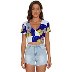 Rocket Ship Launch Vehicle Moon V-neck Crop Top by Sarkoni