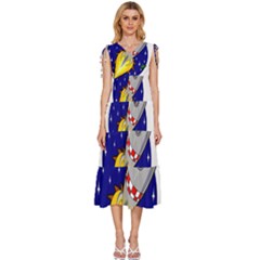 Rocket Ship Launch Vehicle Moon V-neck Drawstring Shoulder Sleeveless Maxi Dress by Sarkoni