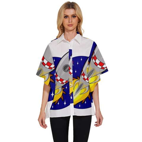 Rocket Ship Launch Vehicle Moon Women s Batwing Button Up Shirt by Sarkoni