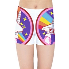 Badge Patch Pink Rainbow Rocket Kids  Sports Shorts by Sarkoni