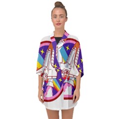 Badge Patch Pink Rainbow Rocket Half Sleeve Chiffon Kimono by Sarkoni