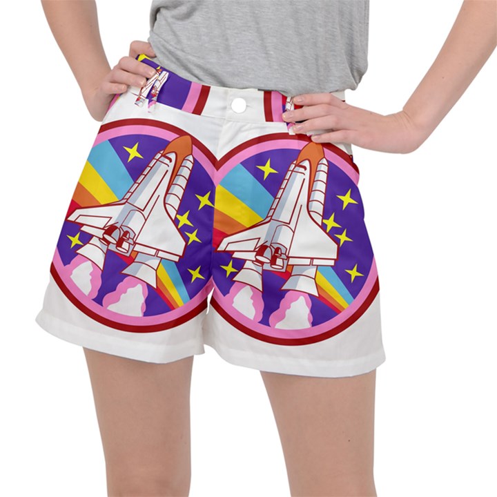 Badge Patch Pink Rainbow Rocket Women s Ripstop Shorts