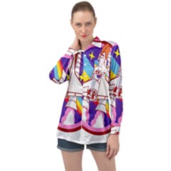 Badge Patch Pink Rainbow Rocket Long Sleeve Satin Shirt