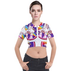 Badge Patch Pink Rainbow Rocket Short Sleeve Cropped Jacket by Sarkoni