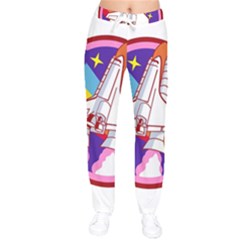 Badge Patch Pink Rainbow Rocket Women Velvet Drawstring Pants by Sarkoni