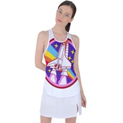 Badge Patch Pink Rainbow Rocket Racer Back Mesh Tank Top by Sarkoni