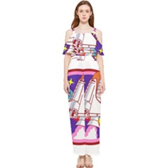 Badge Patch Pink Rainbow Rocket Draped Sleeveless Chiffon Jumpsuit by Sarkoni