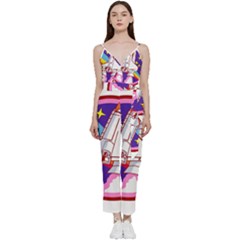 Badge Patch Pink Rainbow Rocket V-neck Camisole Jumpsuit by Sarkoni