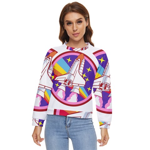 Badge Patch Pink Rainbow Rocket Women s Long Sleeve Raglan T-shirt by Sarkoni