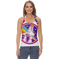 Badge Patch Pink Rainbow Rocket Basic Halter Top by Sarkoni