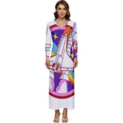 Badge Patch Pink Rainbow Rocket Long Sleeve Longline Maxi Dress by Sarkoni