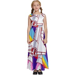 Badge Patch Pink Rainbow Rocket Kids  Satin Sleeveless Maxi Dress by Sarkoni