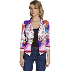 Badge Patch Pink Rainbow Rocket Women s Casual 3/4 Sleeve Spring Jacket by Sarkoni